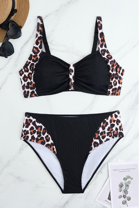 Elegant shapewear bikini bottoms with leopard accents