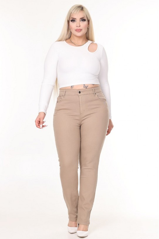 Beige maxi jeans with straight cut