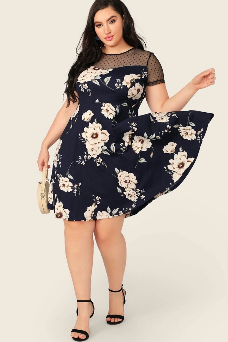 Black plus size dress with flowers