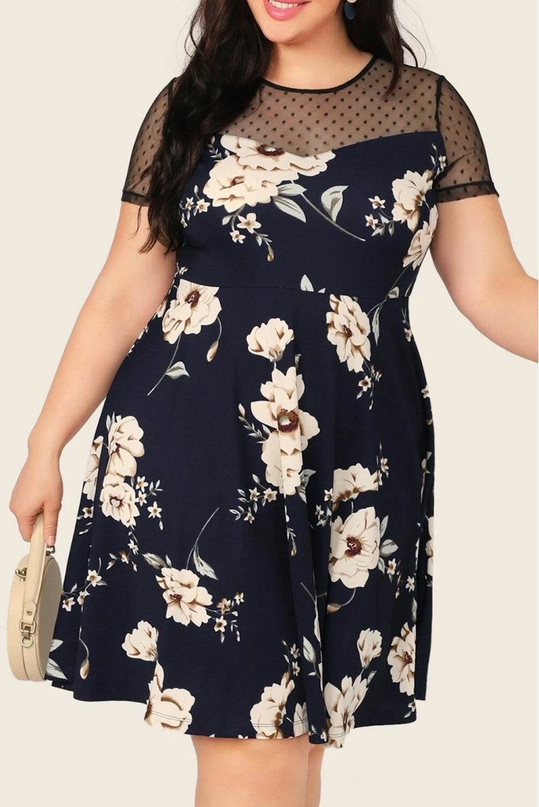 Black plus size dress with flowers
