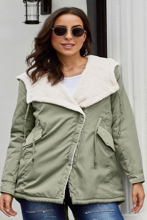 Thick plus size khaki jacket with white fluffy lining