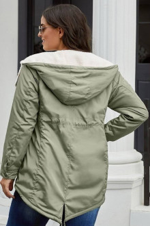 Thick plus size khaki jacket with white fluffy lining