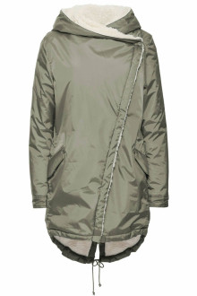 Thick plus size khaki jacket with white fluffy lining