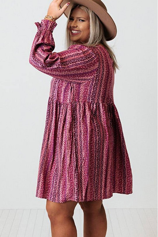 Airy loose maxi dress in purple and pink print