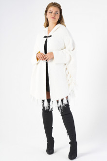 Luxurious fringed maxi coat in creamy white