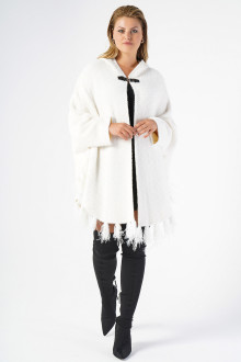 Luxurious fringed maxi coat in creamy white