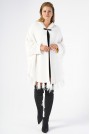 Луксозно макси палто с ресни в кремаво бяло