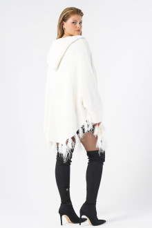 Luxurious fringed maxi coat in creamy white