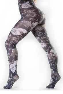 Plus size printed tights white roses