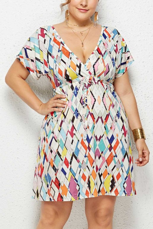 Summer plus size dress with V-neck and back