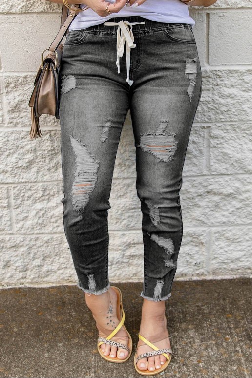 Gray ripped jeans with elastic