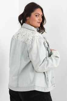 Plus size light denim jacket with embroidery