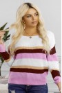 Mакси пуловер с лодка деколте в бяло и розово