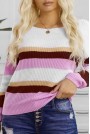 Mакси пуловер с лодка деколте в бяло и розово