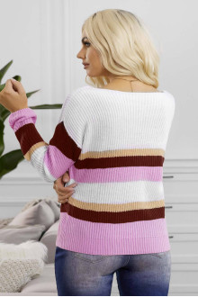 Knitted maxi blouse with boat neck in white and pink