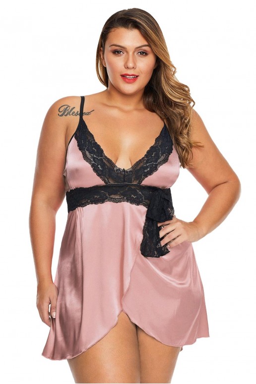 Satin sexy plus size babydoll nightgown - rose ashes