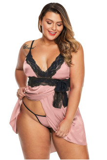 Satin sexy plus size babydoll nightgown - rose ashes