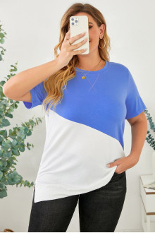 Plus size Blue and white blouse with short sleeves