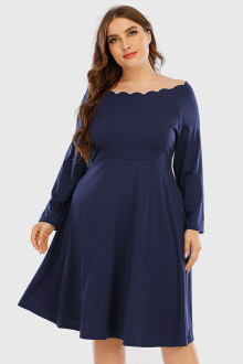 Cut out plus size dress with laser cut wave neckline