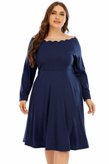 Cut out plus size dress with laser cut wave neckline