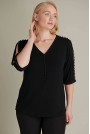 Елегантна черна макси блуза с 3/4-ти ръкави и черни перли