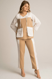 Luxurious cotton plus size suit in white and beige