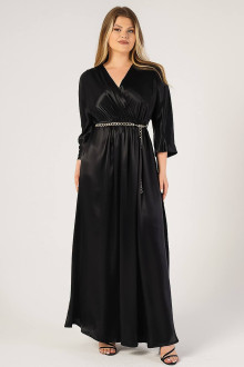 Luxurious formal long black satin fabric plus size dress