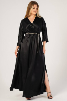 Luxurious formal long black satin fabric plus size dress