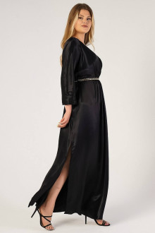 Luxurious formal long black satin fabric plus size dress