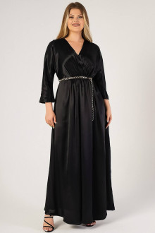 Luxurious formal long black satin fabric plus size dress