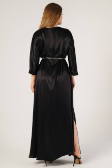 Luxurious formal long black satin fabric plus size dress