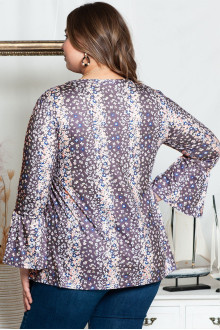 Purple plus size blouse with long sleeves and floral print