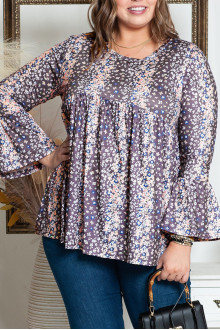 Purple plus size blouse with long sleeves and floral print