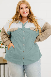 Ribbed plus size jacket in pastel turquoise and dark beige