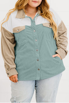 Ribbed plus size jacket in pastel turquoise and dark beige