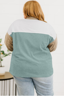 Ribbed plus size jacket in pastel turquoise and dark beige