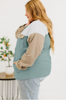 Ribbed plus size jacket in pastel turquoise and dark beige