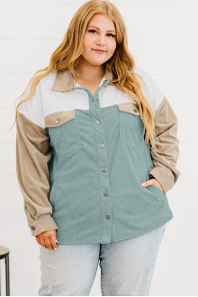 Ribbed plus size jacket in pastel turquoise and dark beige