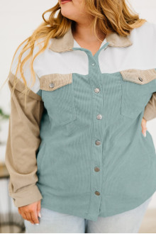 Ribbed plus size jacket in pastel turquoise and dark beige