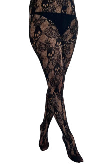 Mesh alternative plus size tights with skulls and roses