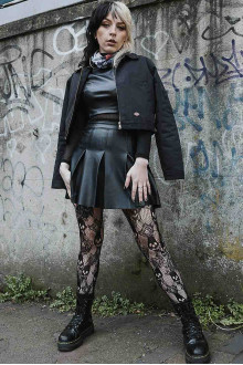 Mesh alternative plus size tights with skulls and roses