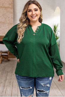 Green plus size blouse with open seams