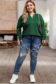 Green plus size blouse with open seams