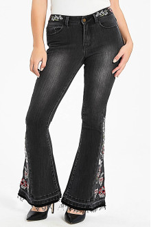 Charleston floral embroidered plus size jeans in grey