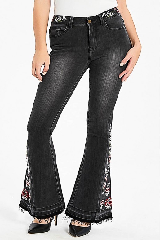Charleston floral embroidered plus size jeans in grey