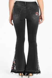 Charleston floral embroidered plus size jeans in grey