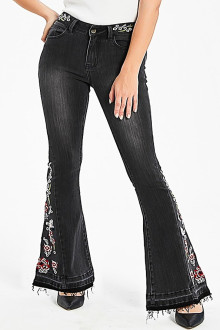 Charleston floral embroidered plus size jeans in grey