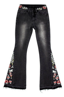 Charleston floral embroidered plus size jeans in grey