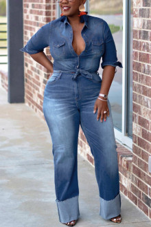 Tie-up denim plus size shirt