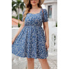 Short blue plus size dress with white flowers